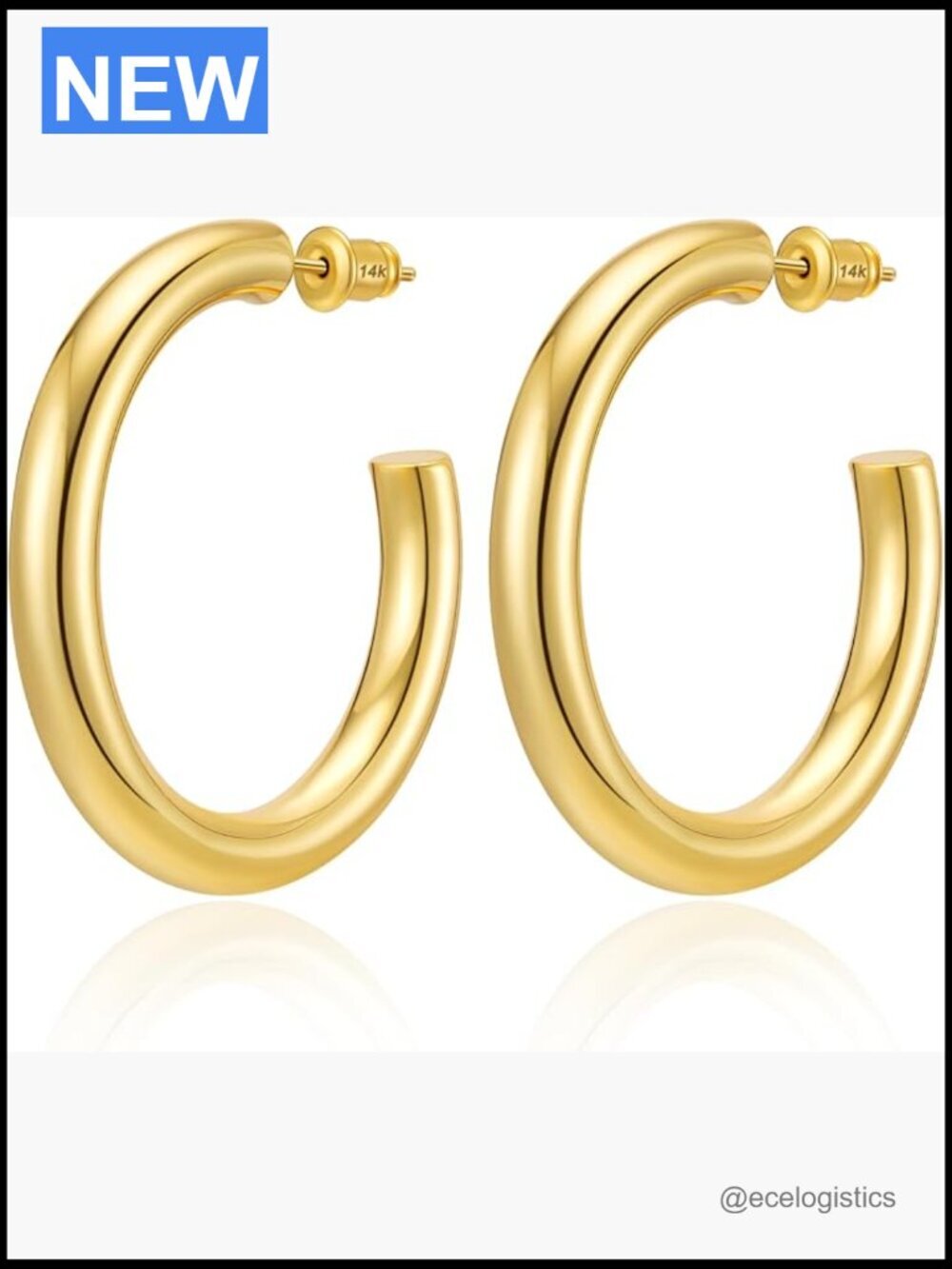 14K Gold Plated Chunky Hoop Earrings Hypoallergenic 25 to 50mm
